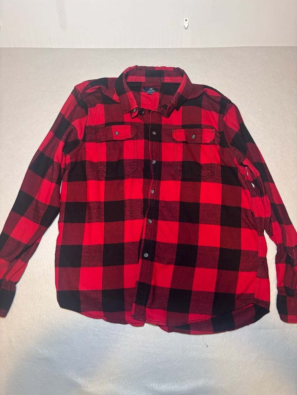 George Flannel Shirt Size Large Red Black Buffalo Plaid Long Sleeve
